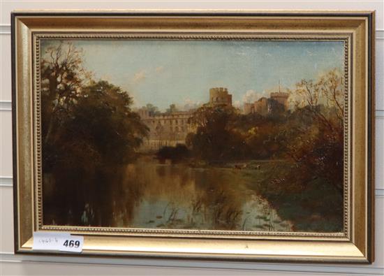 19th Century English school, oil on canvas, View of Windsor Castle, indistinctly signed, 24 x 40cm